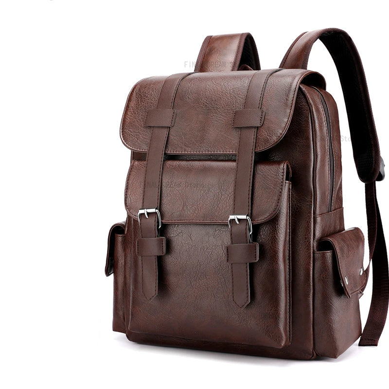 Mochila vintage de cuero con cuero sintetico gran capacidad en color marrón, elegante y funcional.